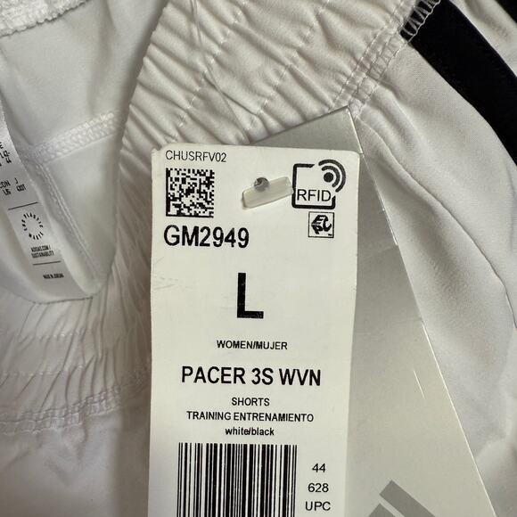 Adidas Women's Pacer Woven Training Shorts - White/black Large - Picture 5 of 6